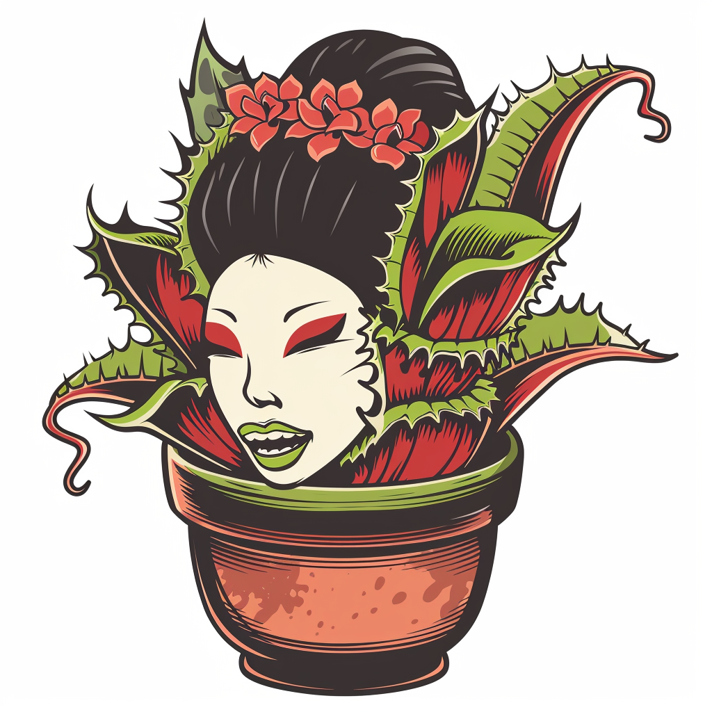 Venus Flytrap Geisha Face Cartoon