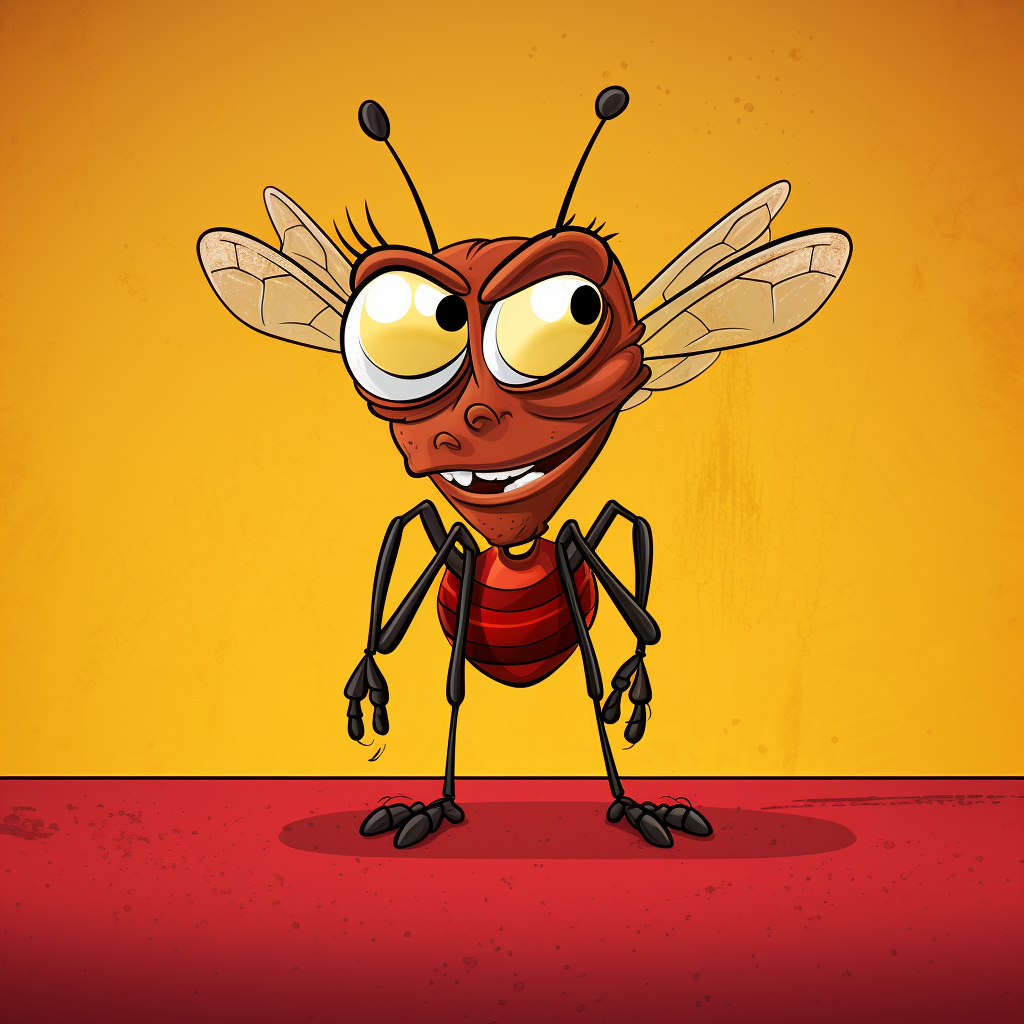 Funny cartoon wasp on red background