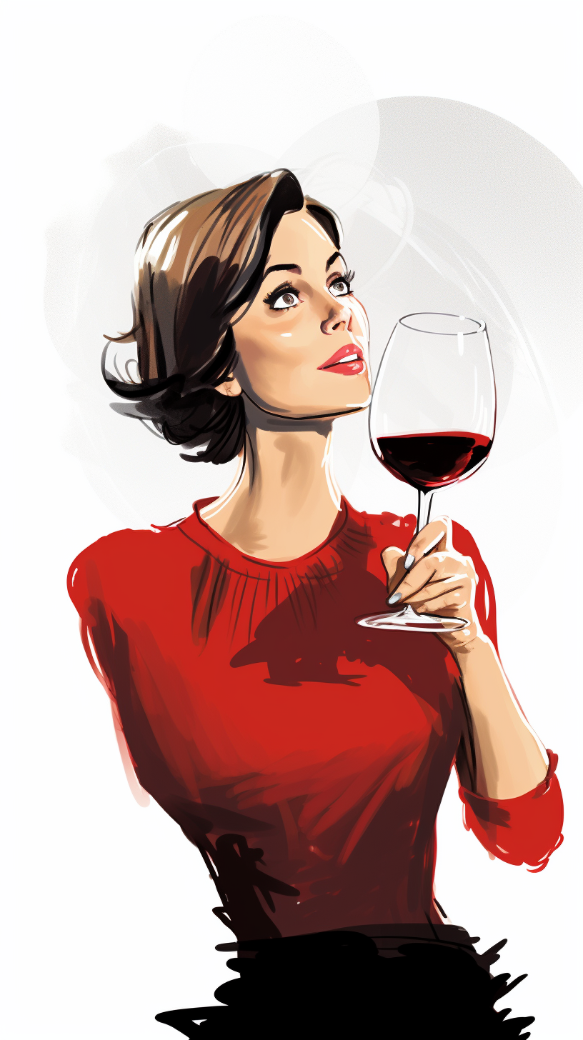 Woman drinking wine with speech bubble