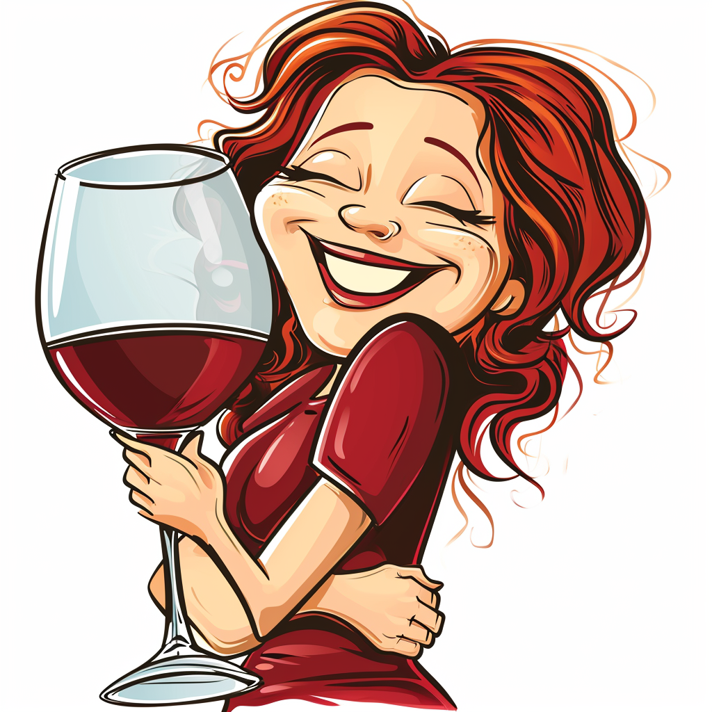 Cartoon woman hugging wine glass picture