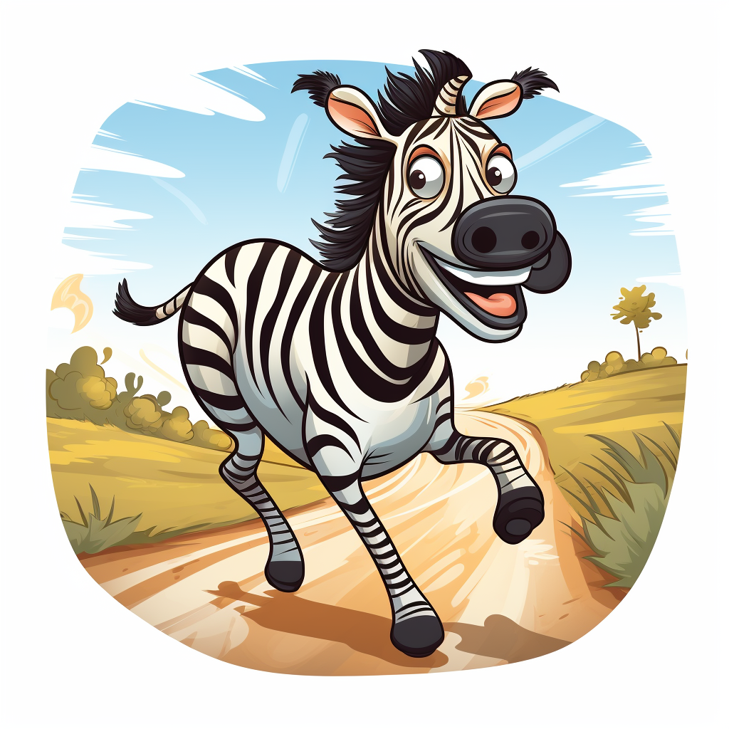 Cartoon zebra running with camera