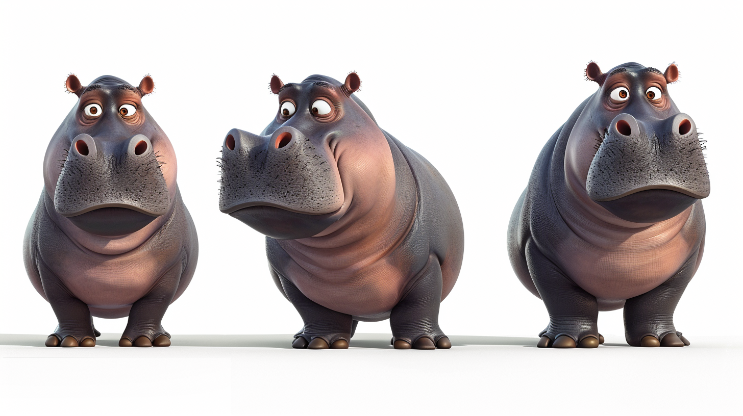 Cartoon Adult Hippo Full Body