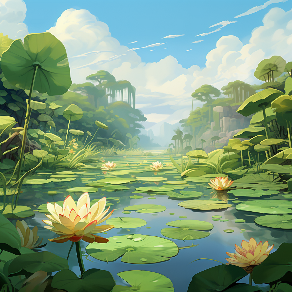 Cartoon Background with Lotus Leaf in Clean Kingdom