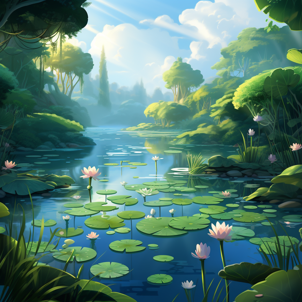 Cartoon backgrounds with pond and lotus leaf kingdom