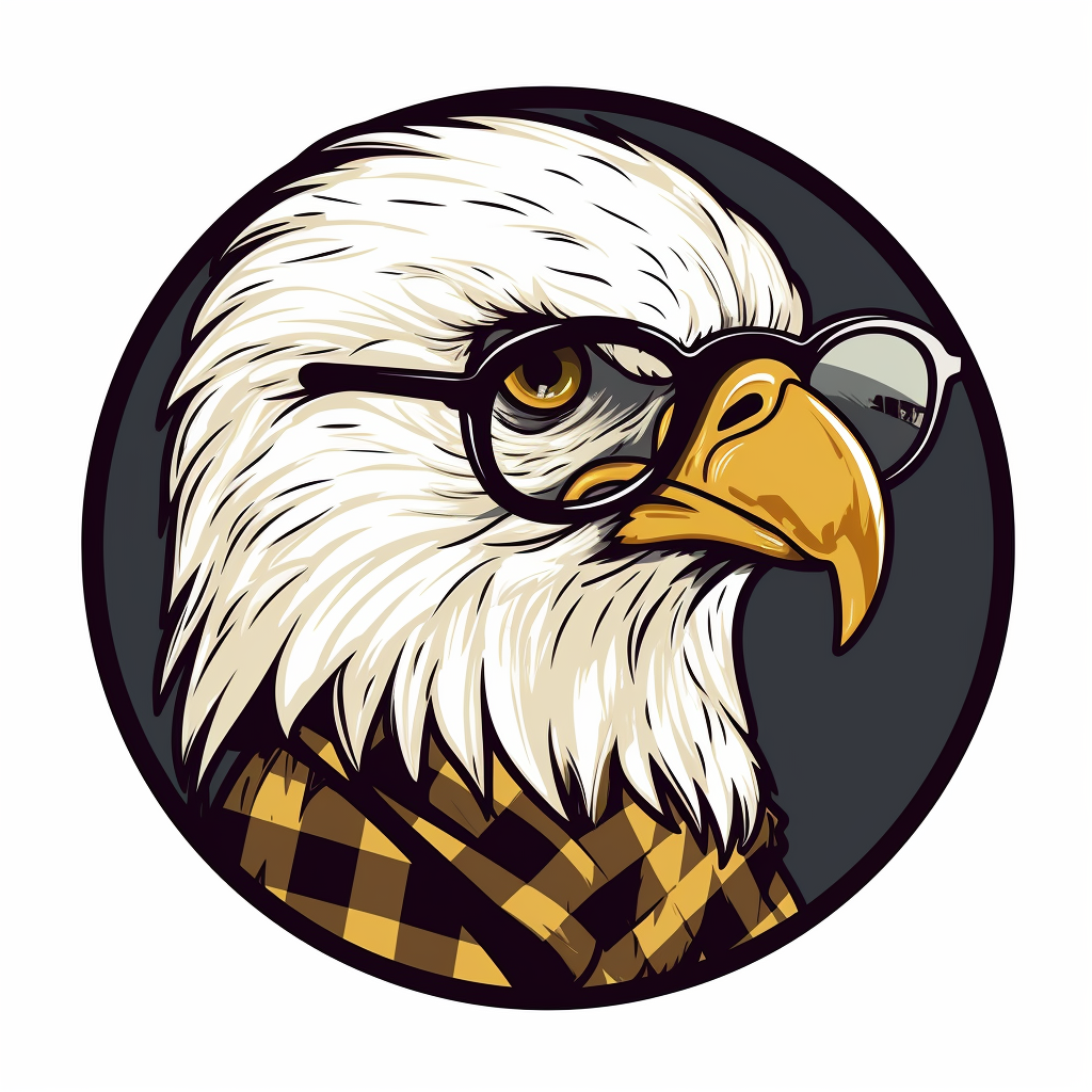 Cartoon bald eagle wearing glasses