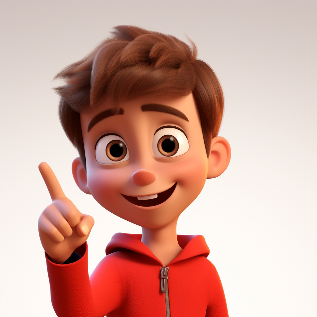 Cartoon boy with raised fingers laughing