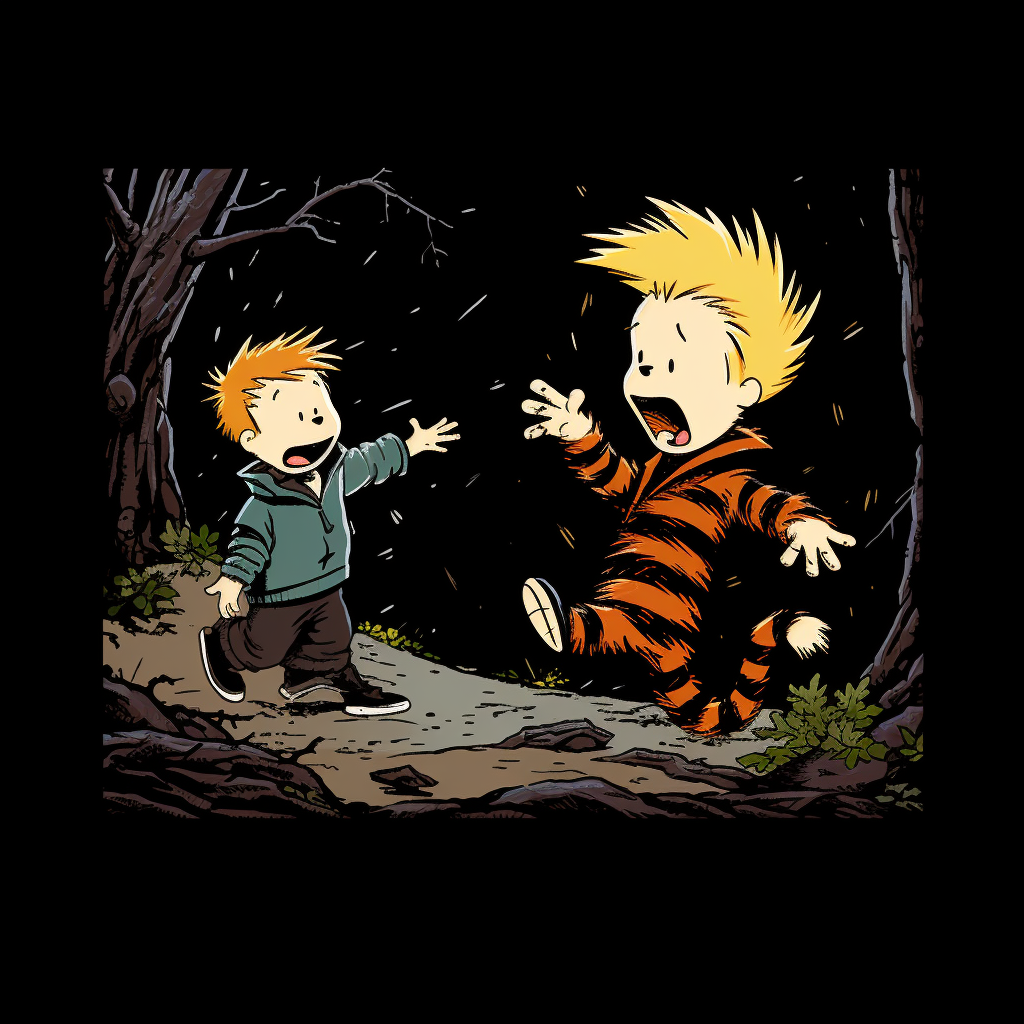 Calvin and Hobbes arguing cartoon