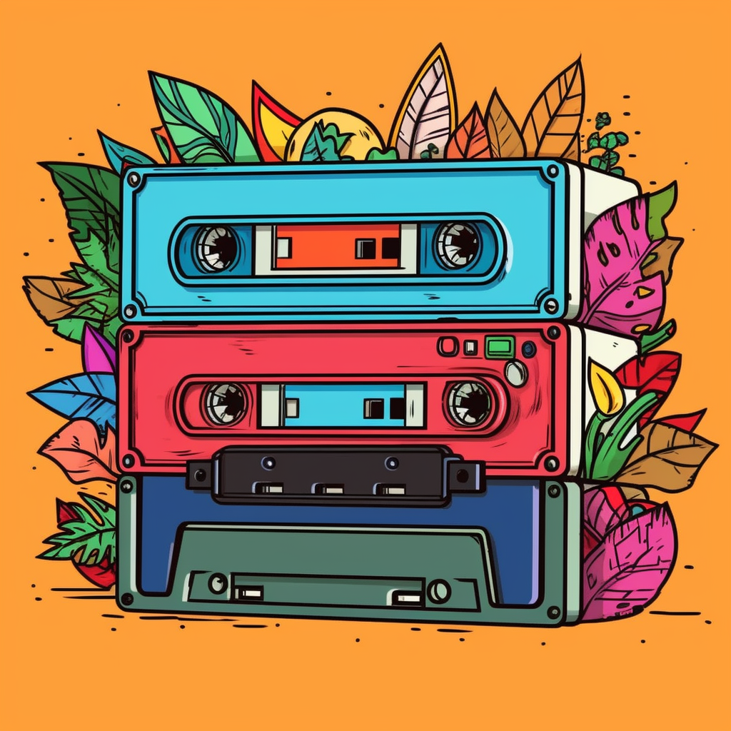 Colorful cartoon cassette tape illustration