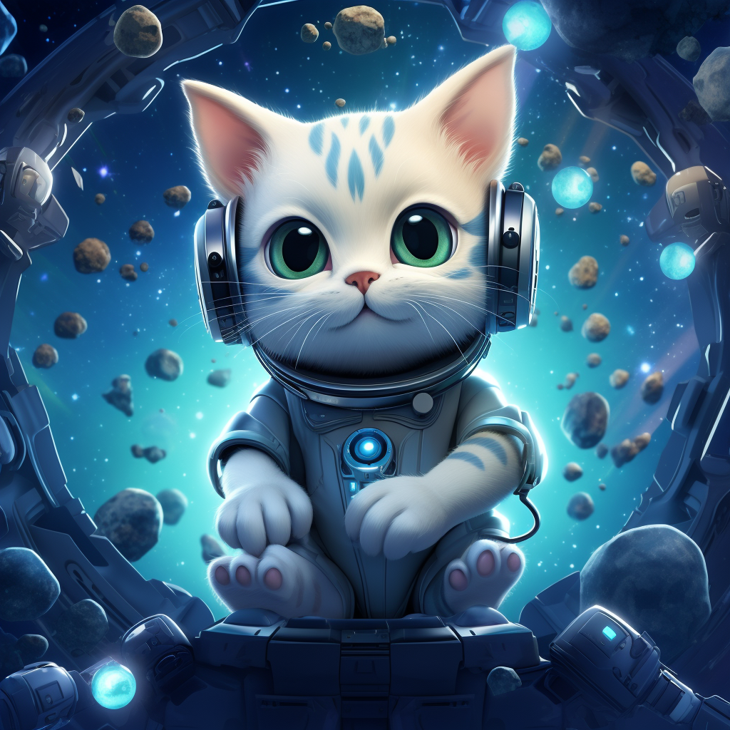 Cartoon cat IT admin in space