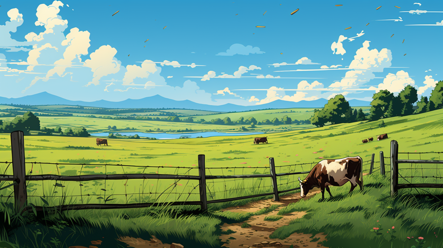 Cartoon cows in a green pasture