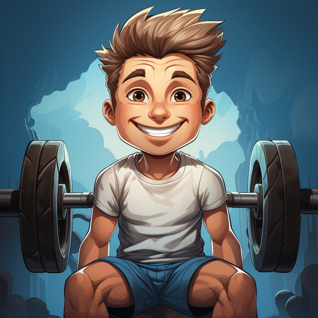 Cartoon crossfitter exercising with dedication