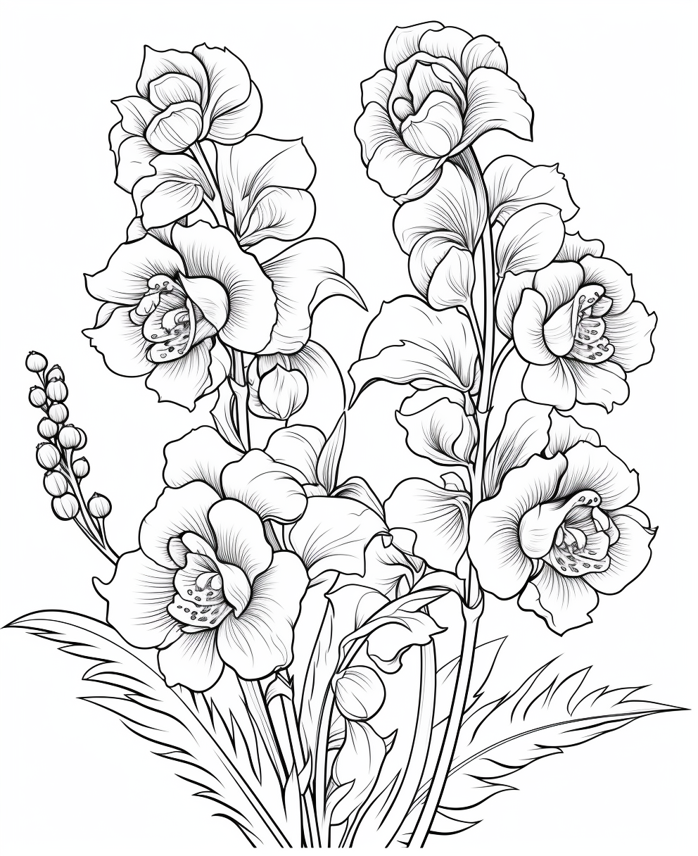 Delphinium Cartoon Coloring Page