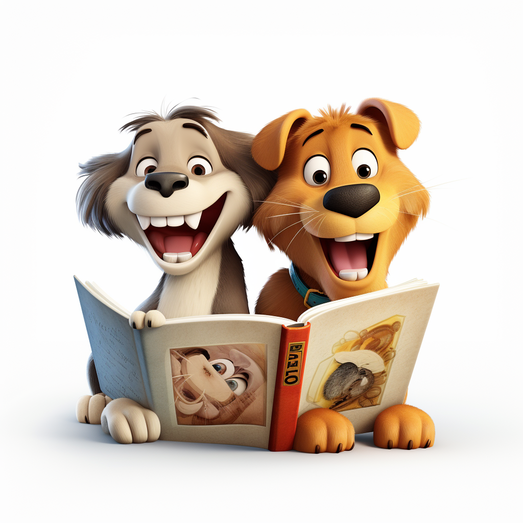 Three cartoon animals laughing together