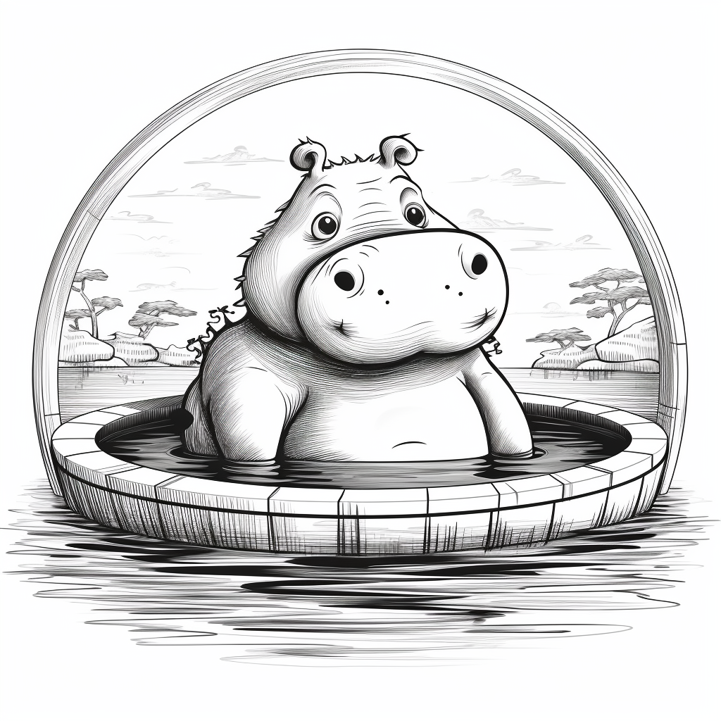 Hippo in Round Pool Clip Art