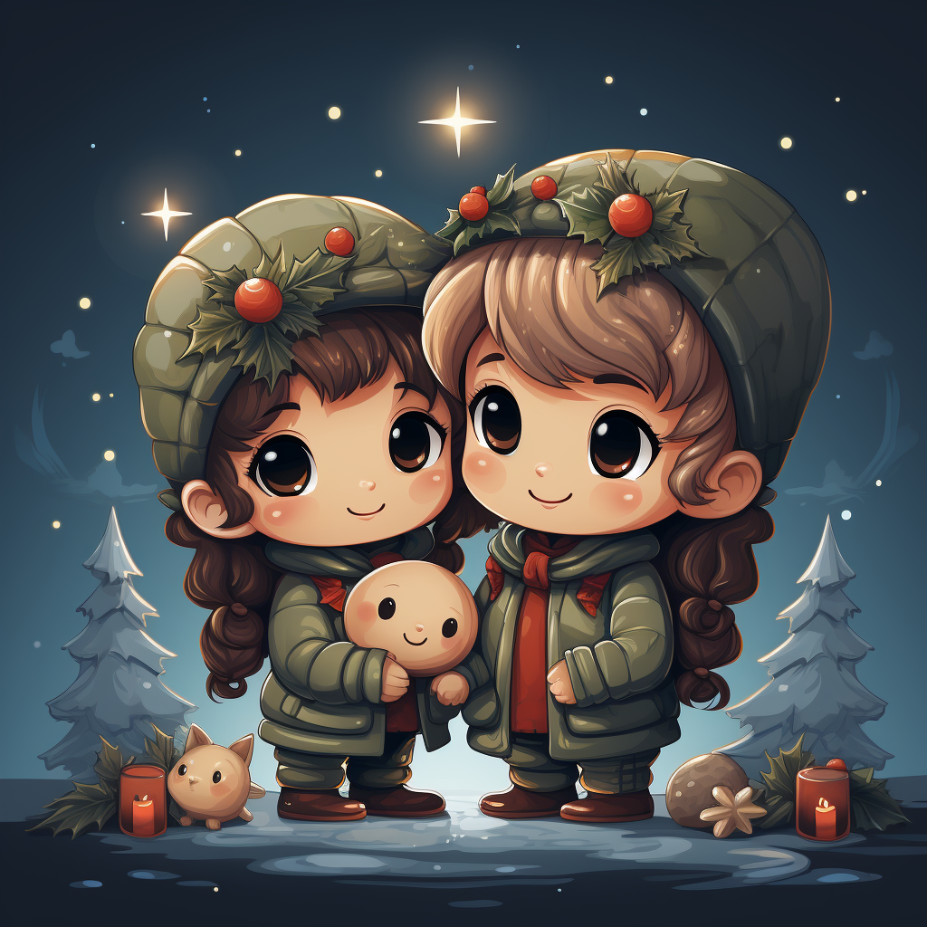 Adorable cartoon elves hugging