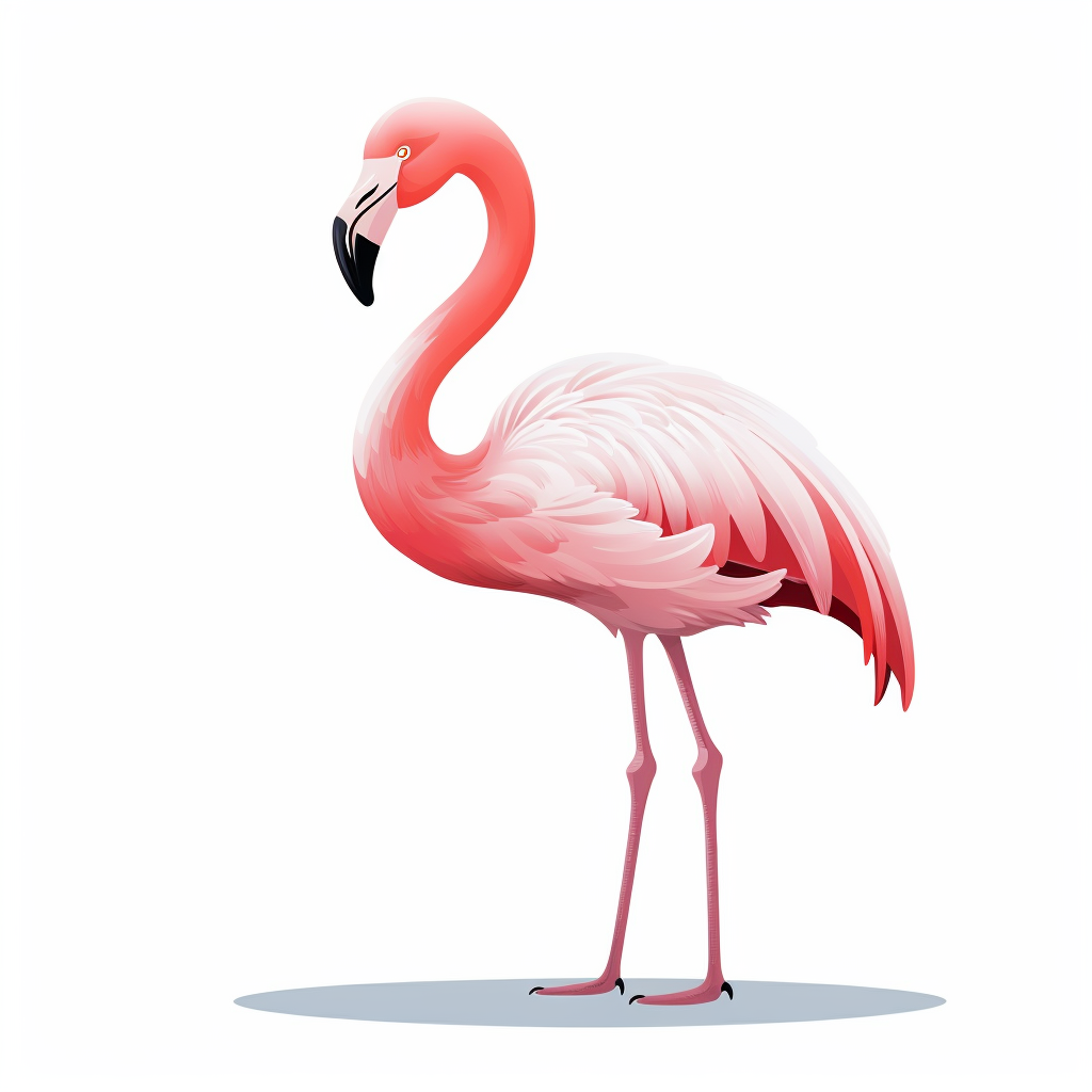 Playful cartoon flamingo on white background