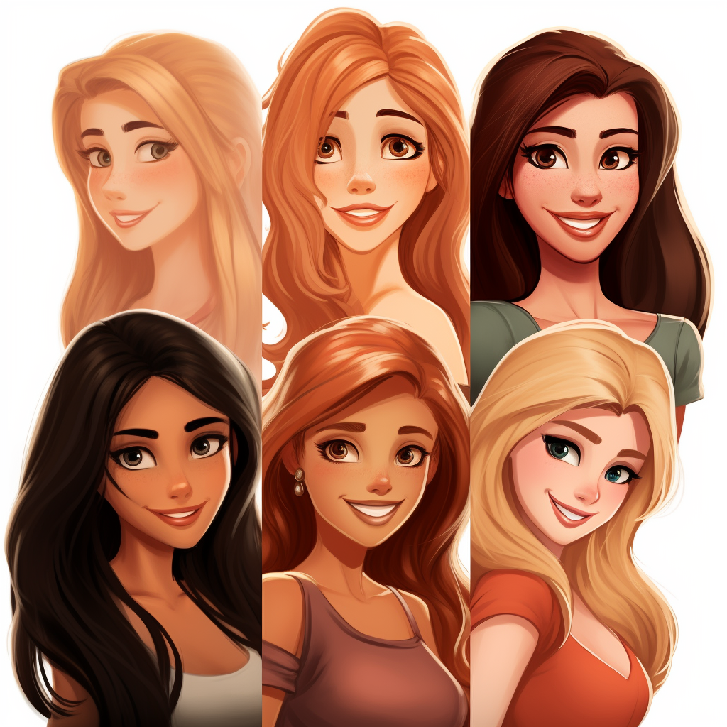 Group of cartoon girls having fun