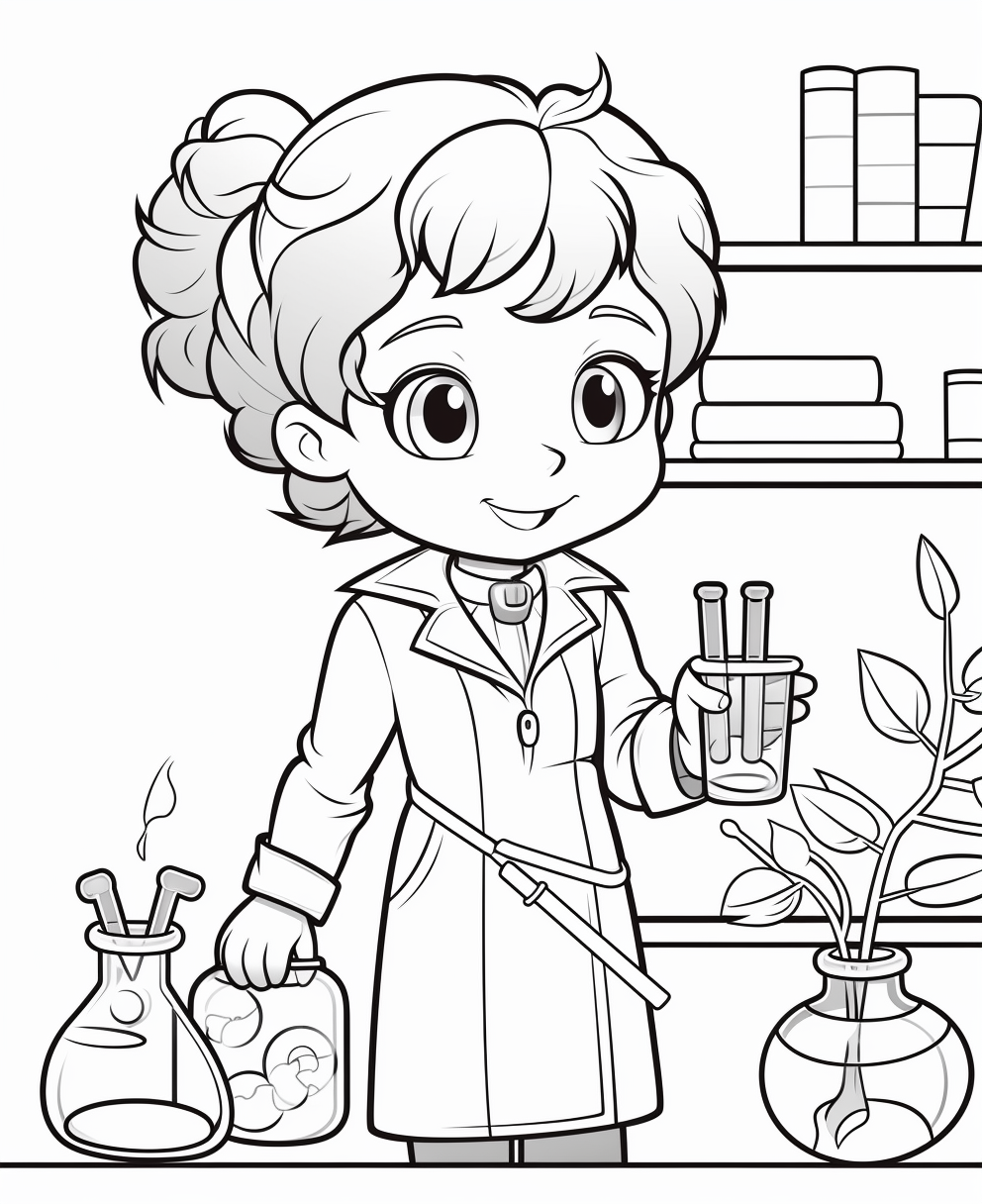 Cartoon scientist girl in lab