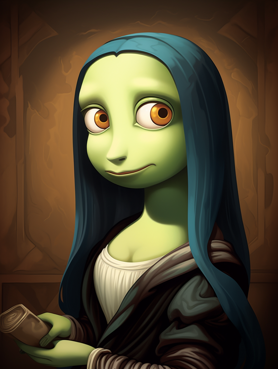 Cartoon Mona Lisa with Cute Gecko Face