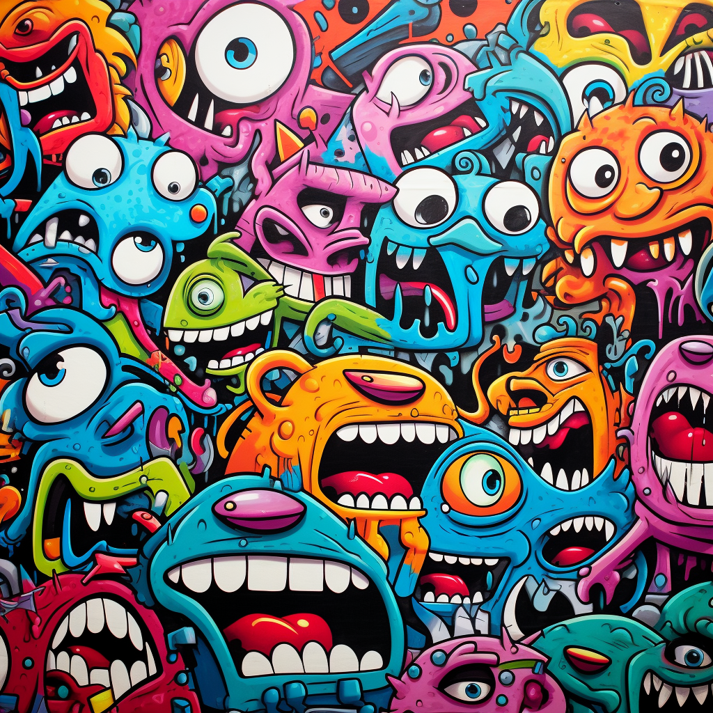 Colorful cartoon monster collage artwork