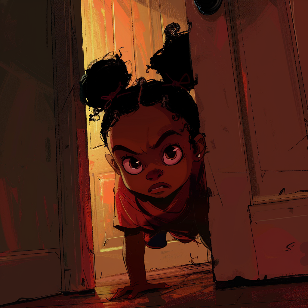 Cartoon Creole Girl Crawling at Night