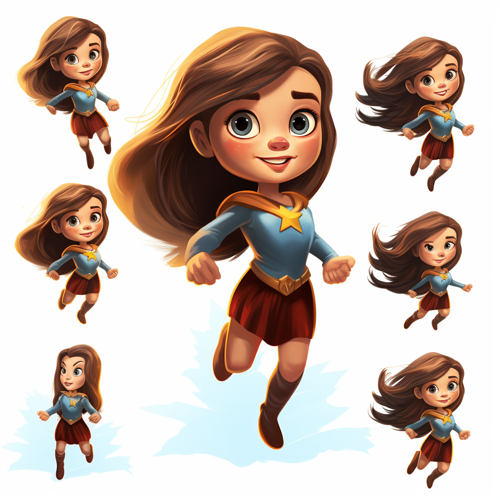 Cartoon superhero girl with various poses