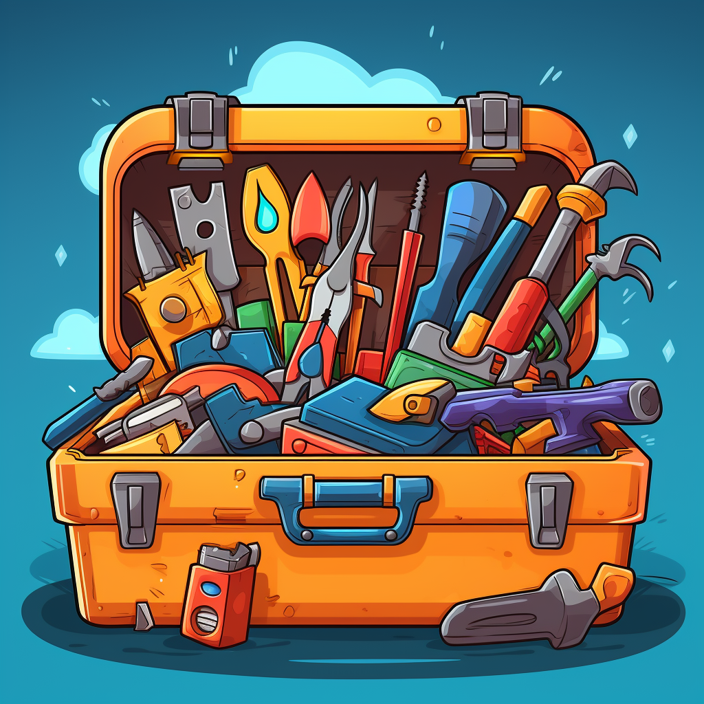 Brightly Colored Cartoon Toolbox with Tools