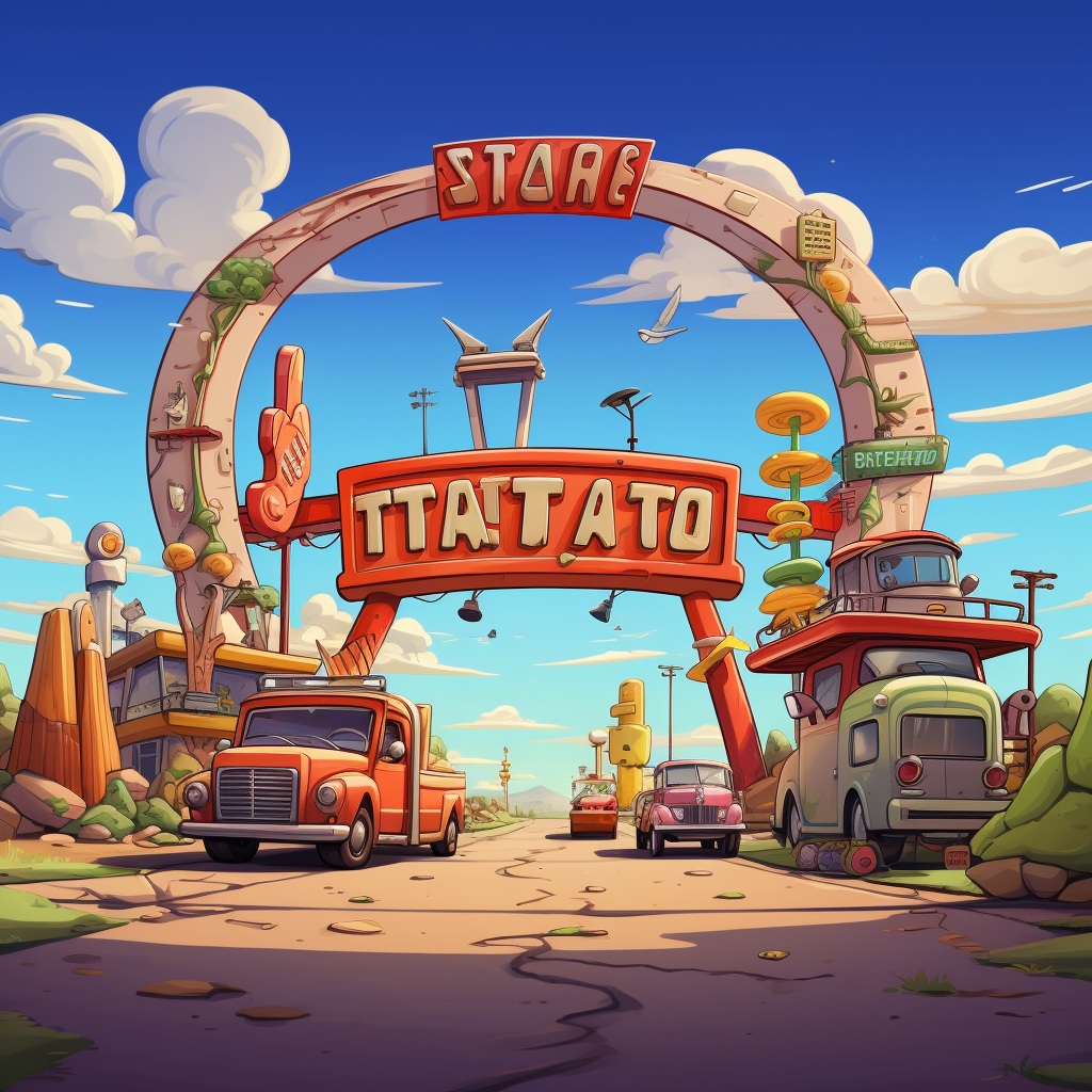 Colorful cartoon truck stop illustration