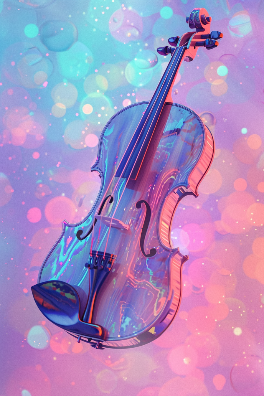 Cartoon Violin Illustration in Magenta and Emerald