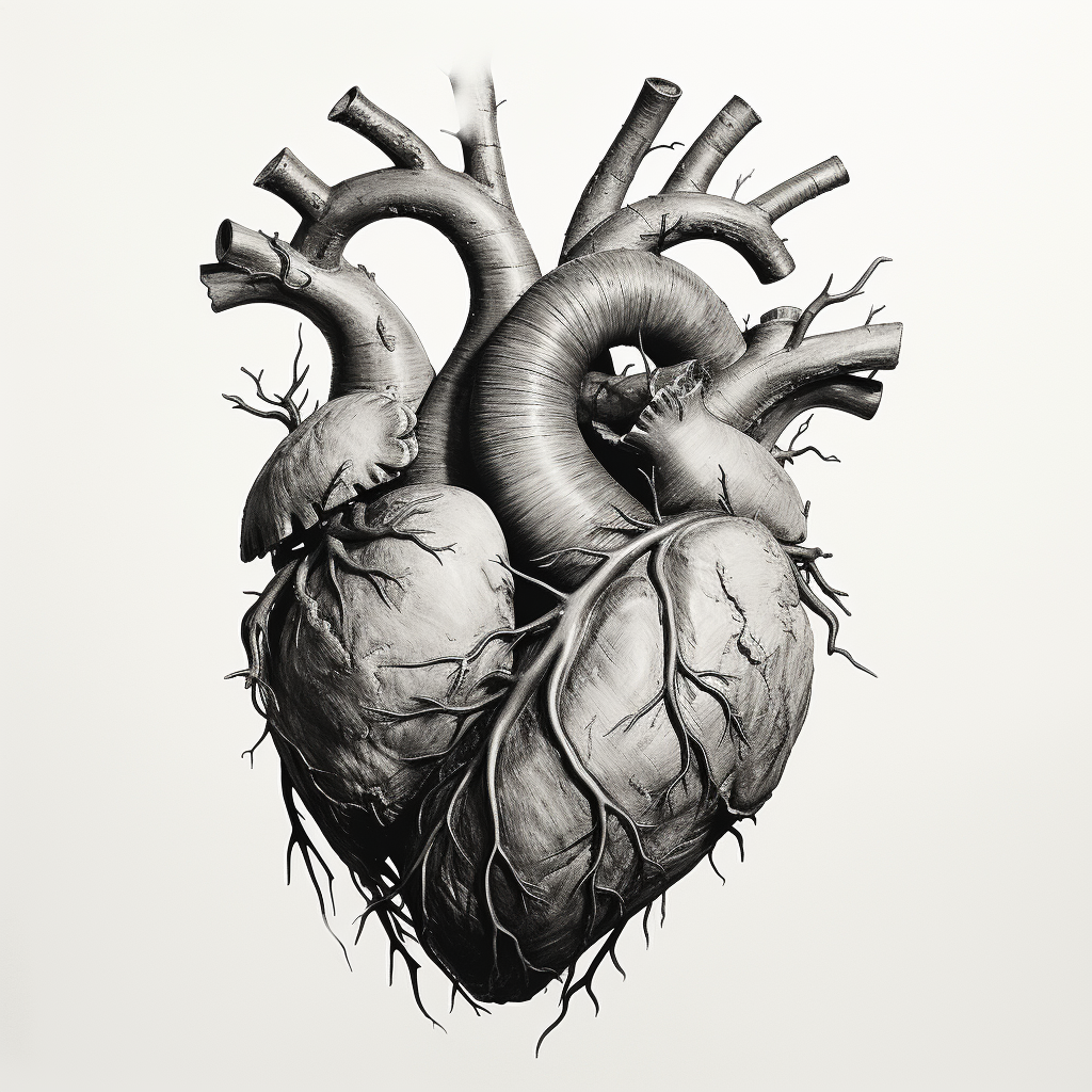 Black and white cartooni human heart