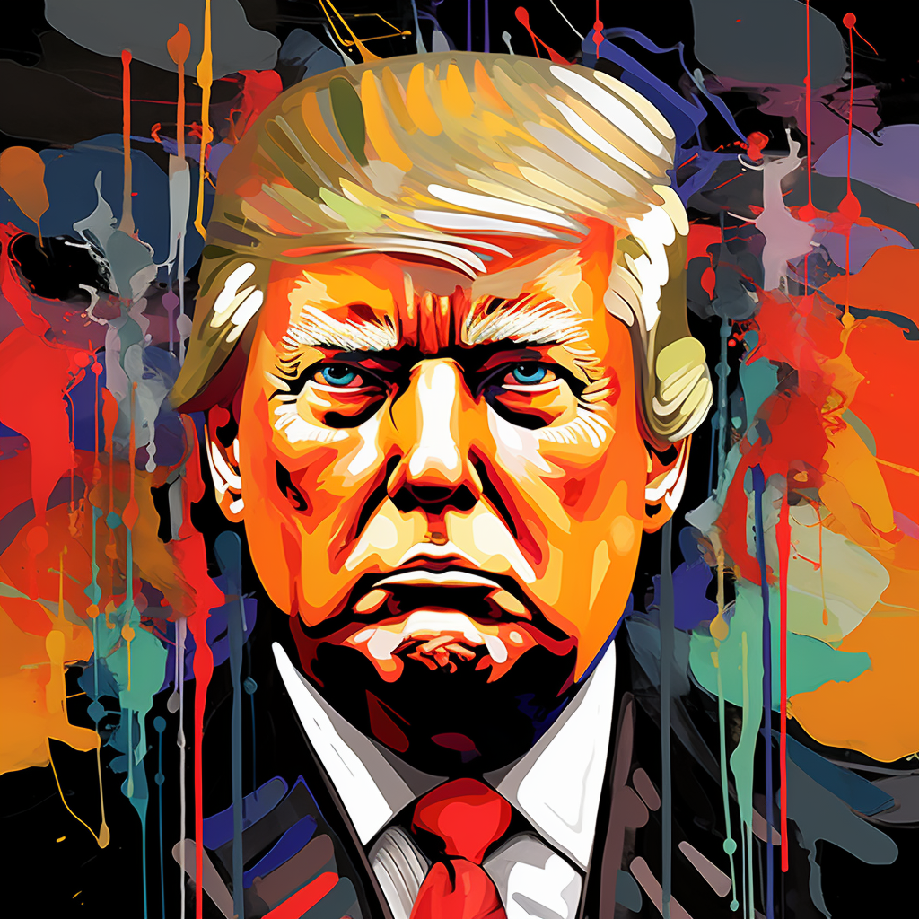 Cartoonish President Donald Trump in landscape