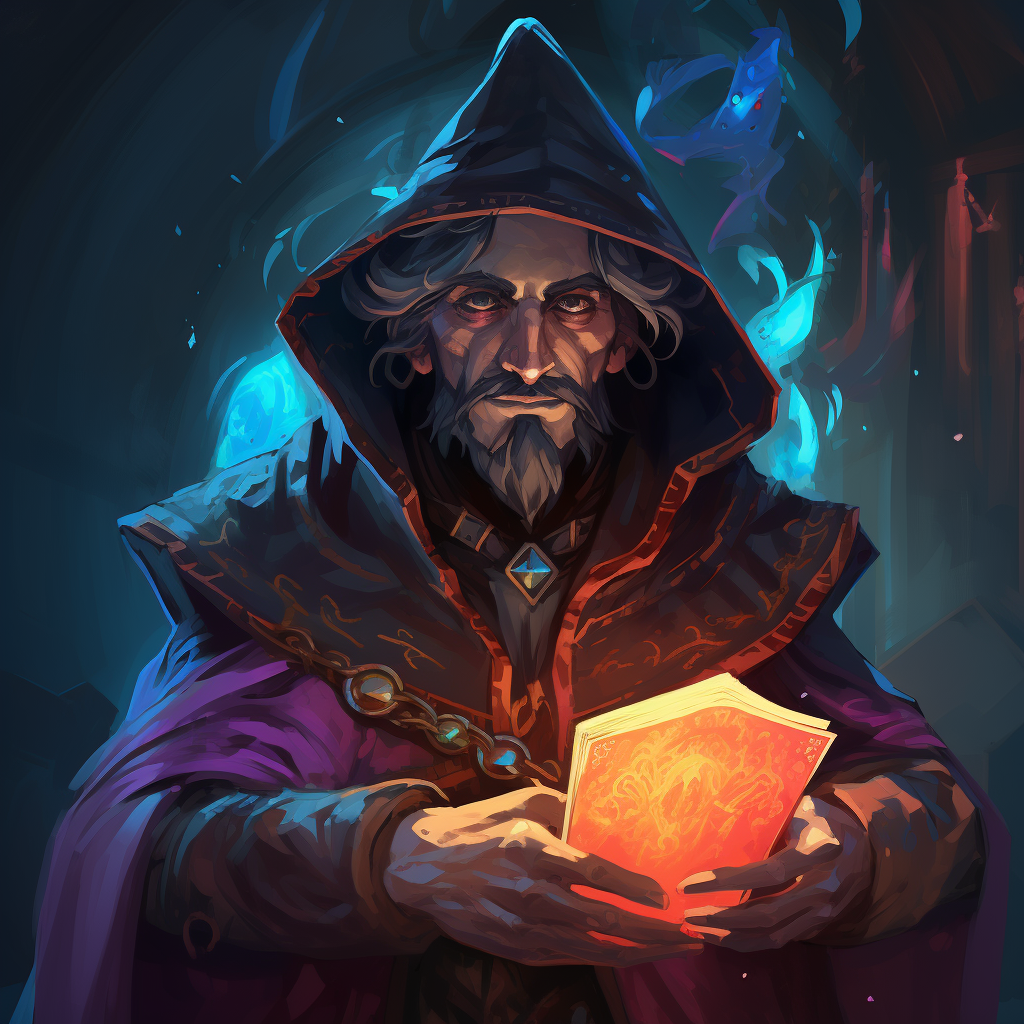 Funny cartoonish warlock casting a spell