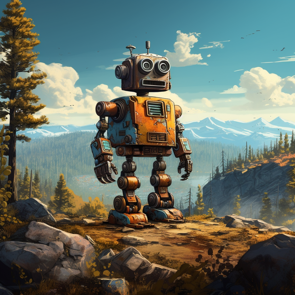 Cartoonish realistic robotics landscape image