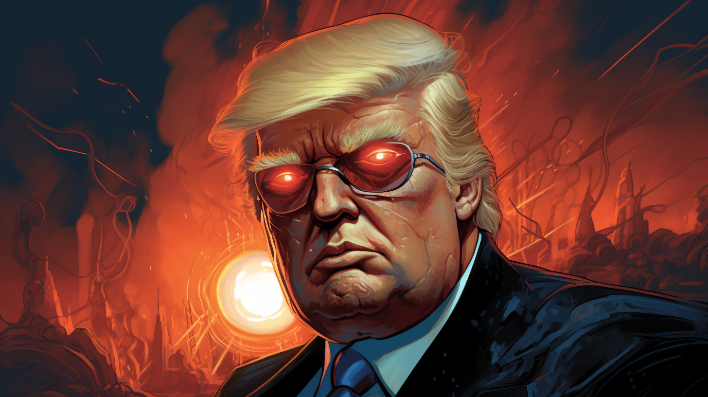 Trump shooting lasers with big face