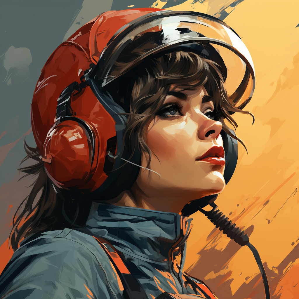 Cartoony woman smoking in helmet