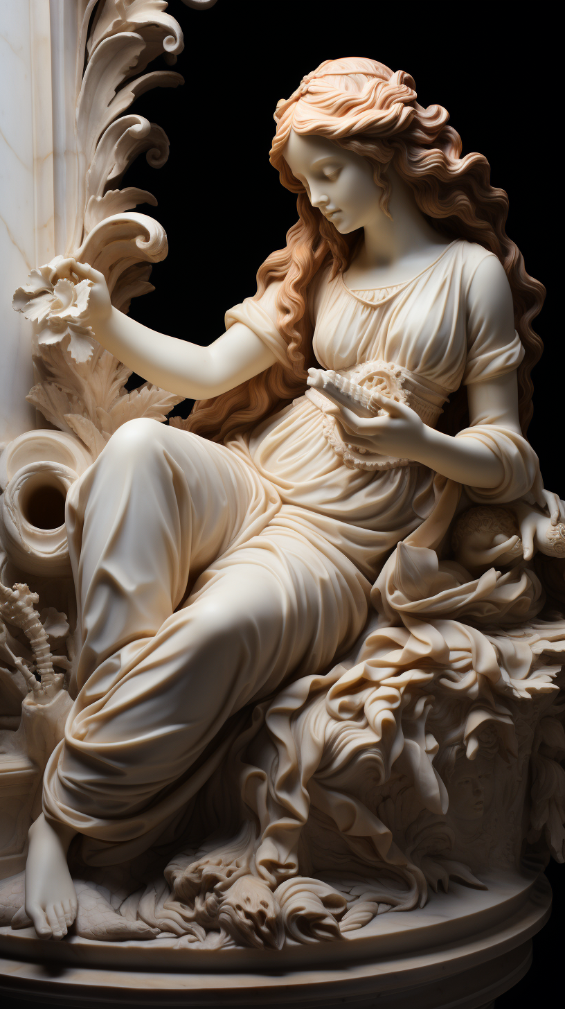 Carved Renaissance Marble Statue of Bajan Woman with Pizza