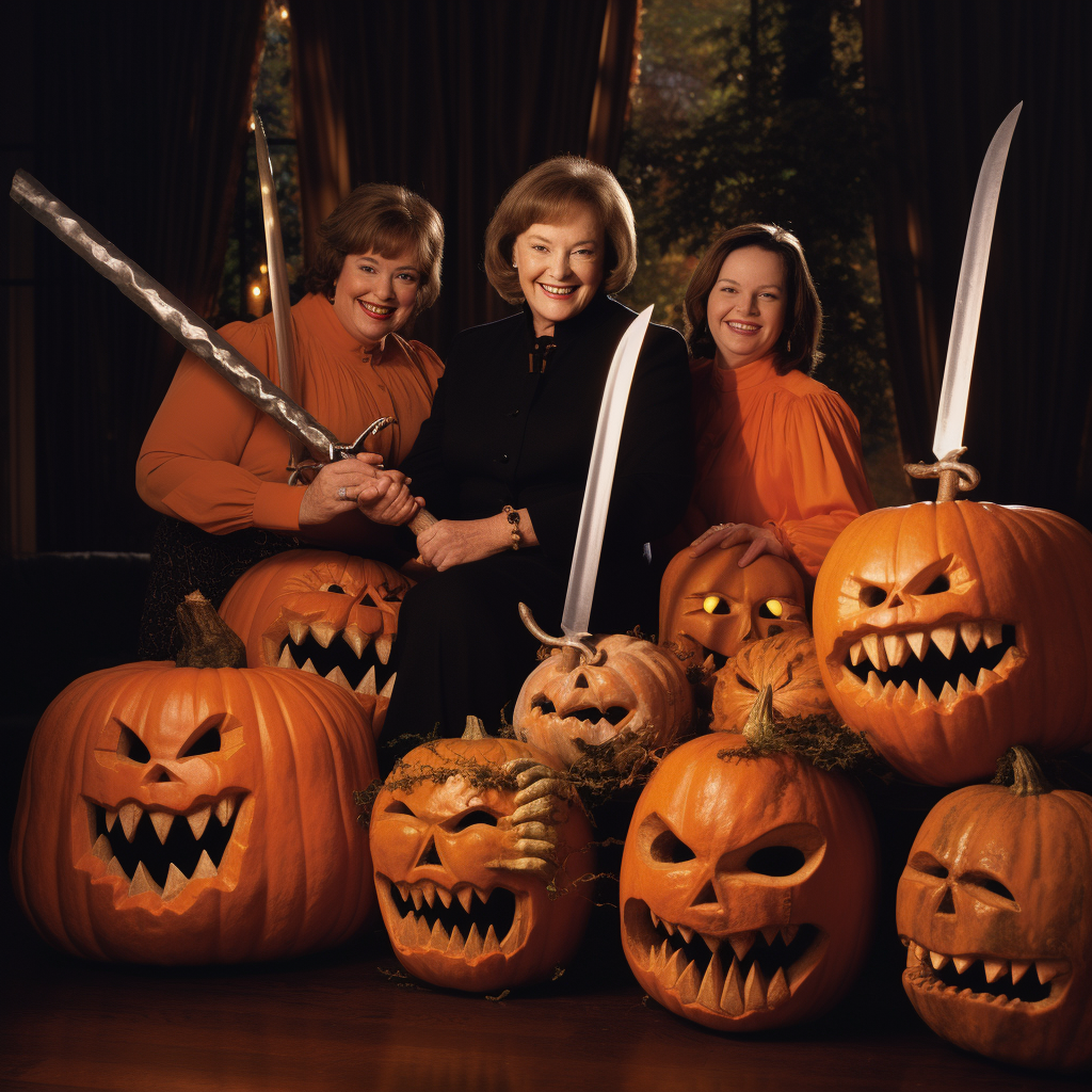 Friends carving pumpkins together