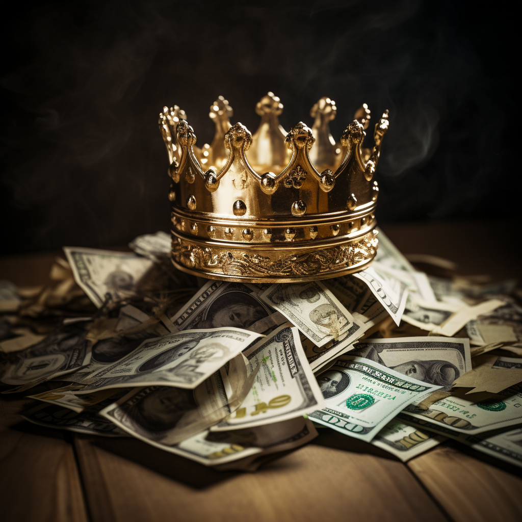 Luxurious crown on cash pile