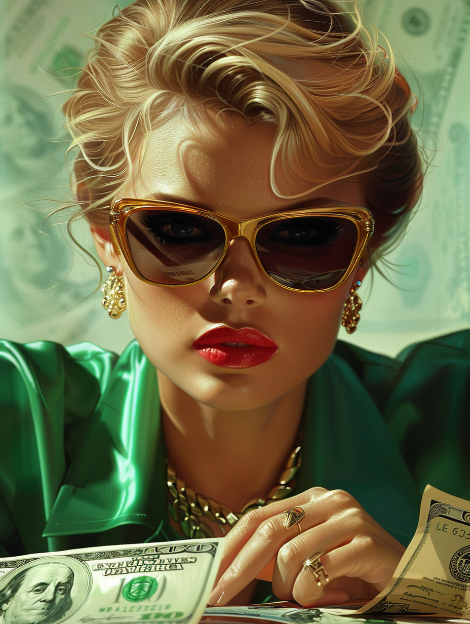 Realistic business woman with cash