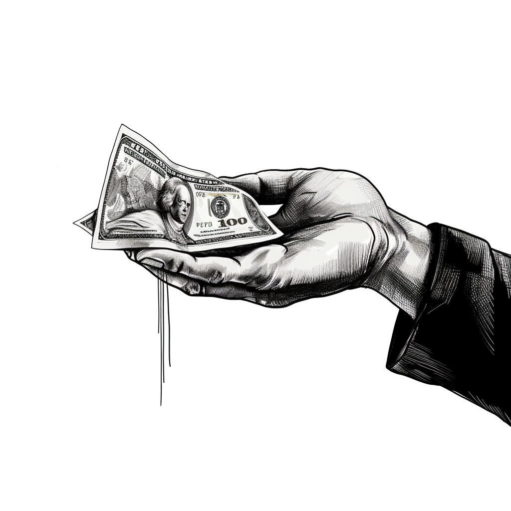 Hand giving cash on white background