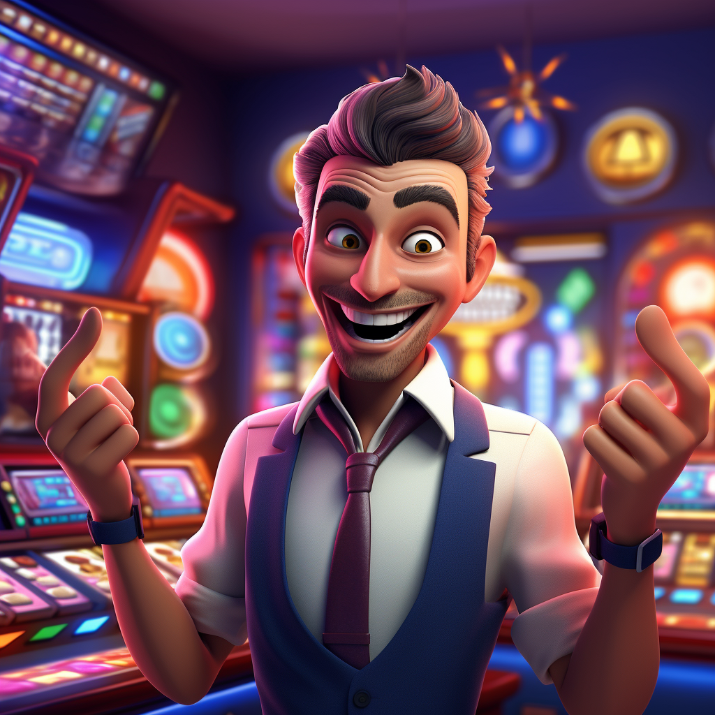 Excited male casino dealer welcoming players