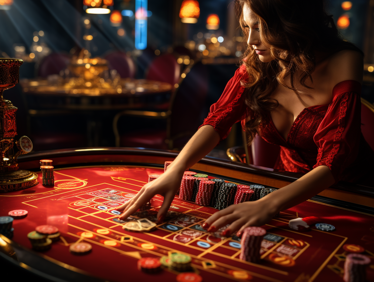 Woman playing casino game at a table inside a casino room