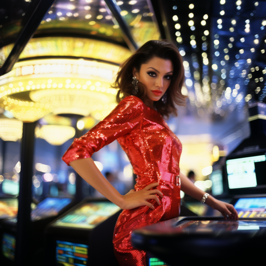 Model throwing dice at a casino party