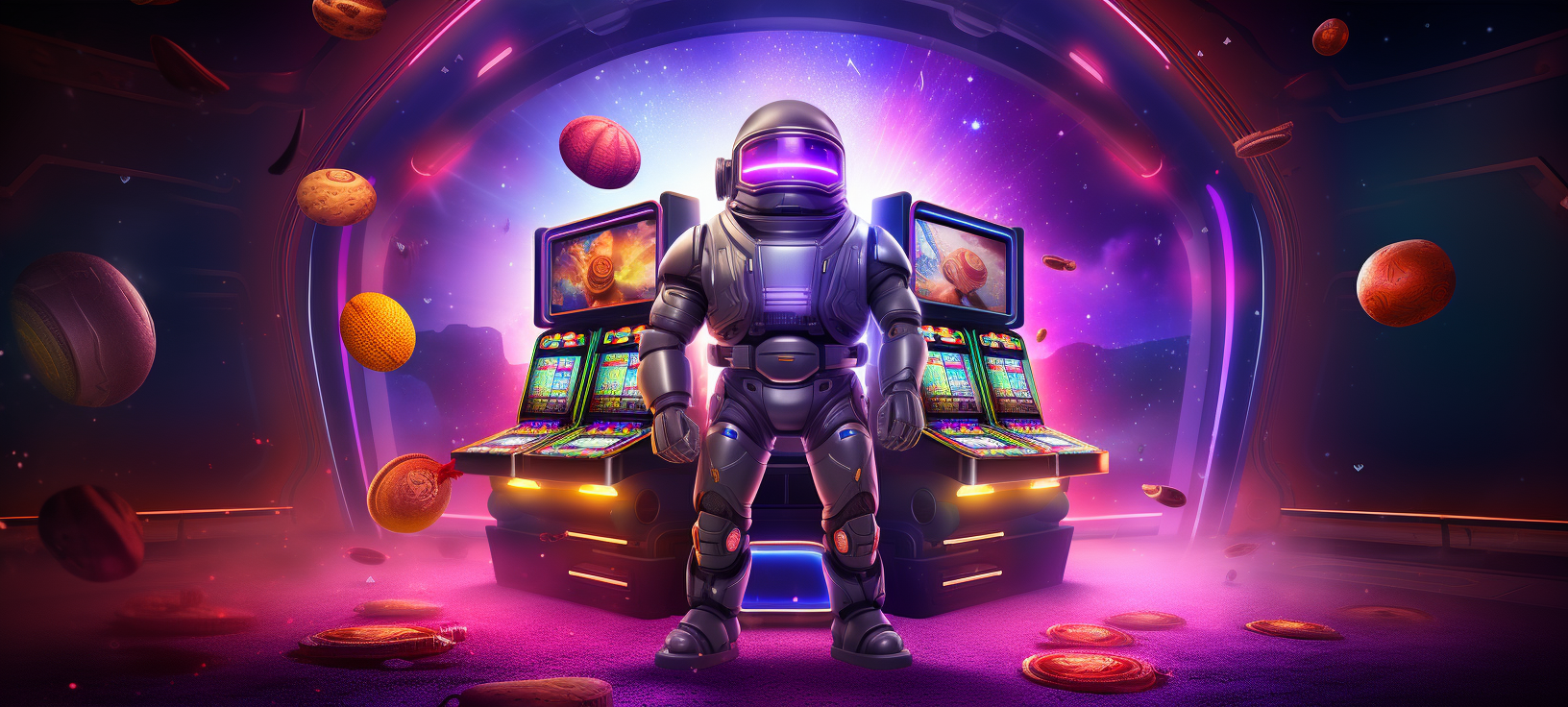 Casino slot game with space-themed graphics