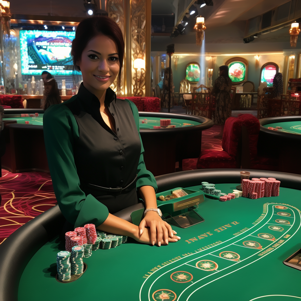 Female dealer at the casino table