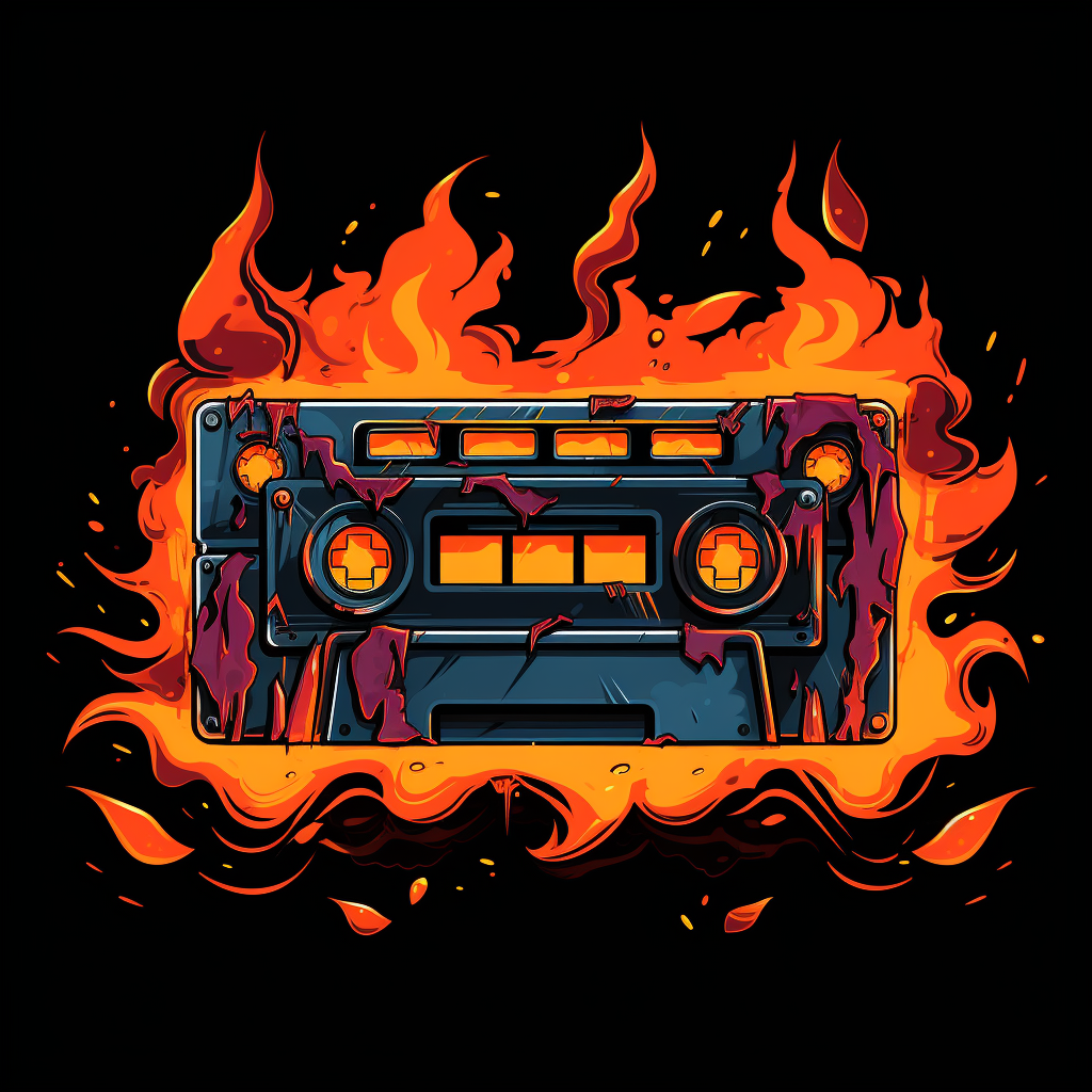 Vibrant cassette tape with flames