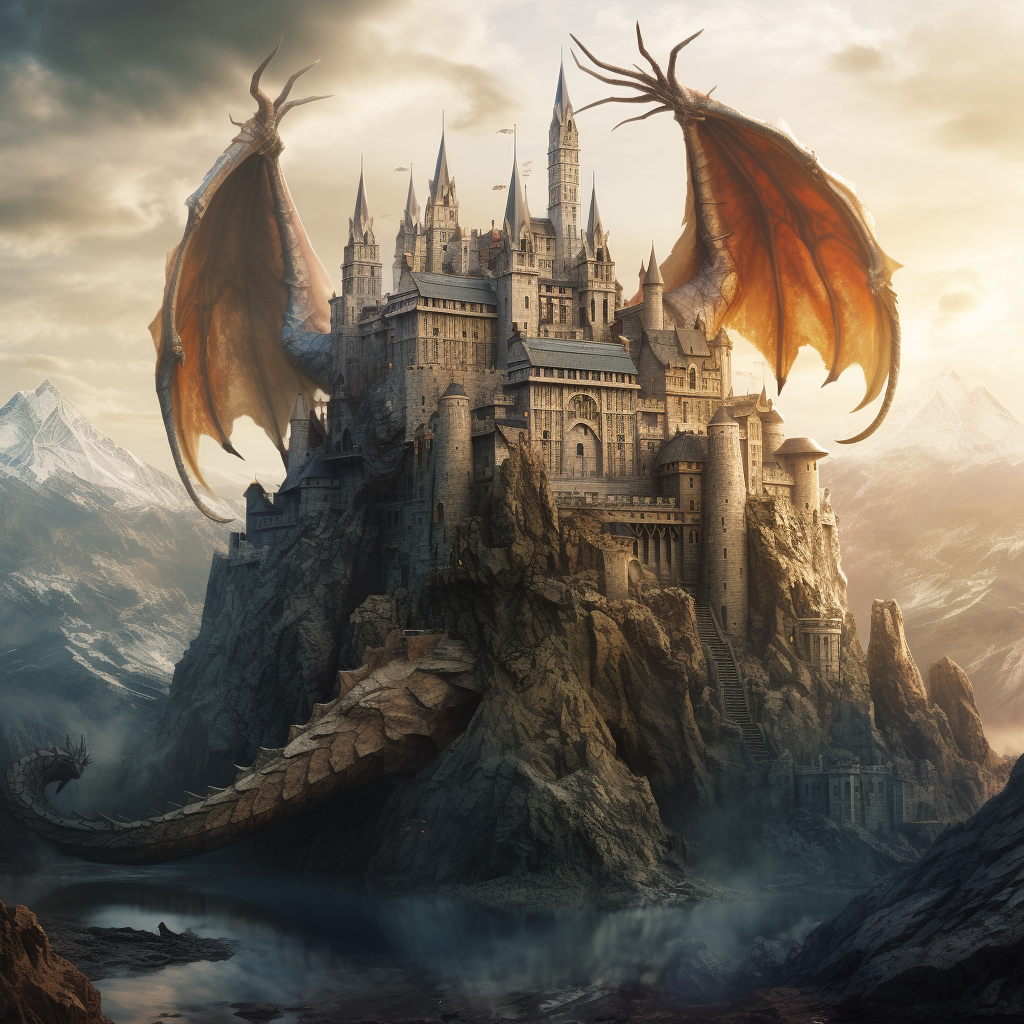 Castle Guarded by Dragon - Realistic