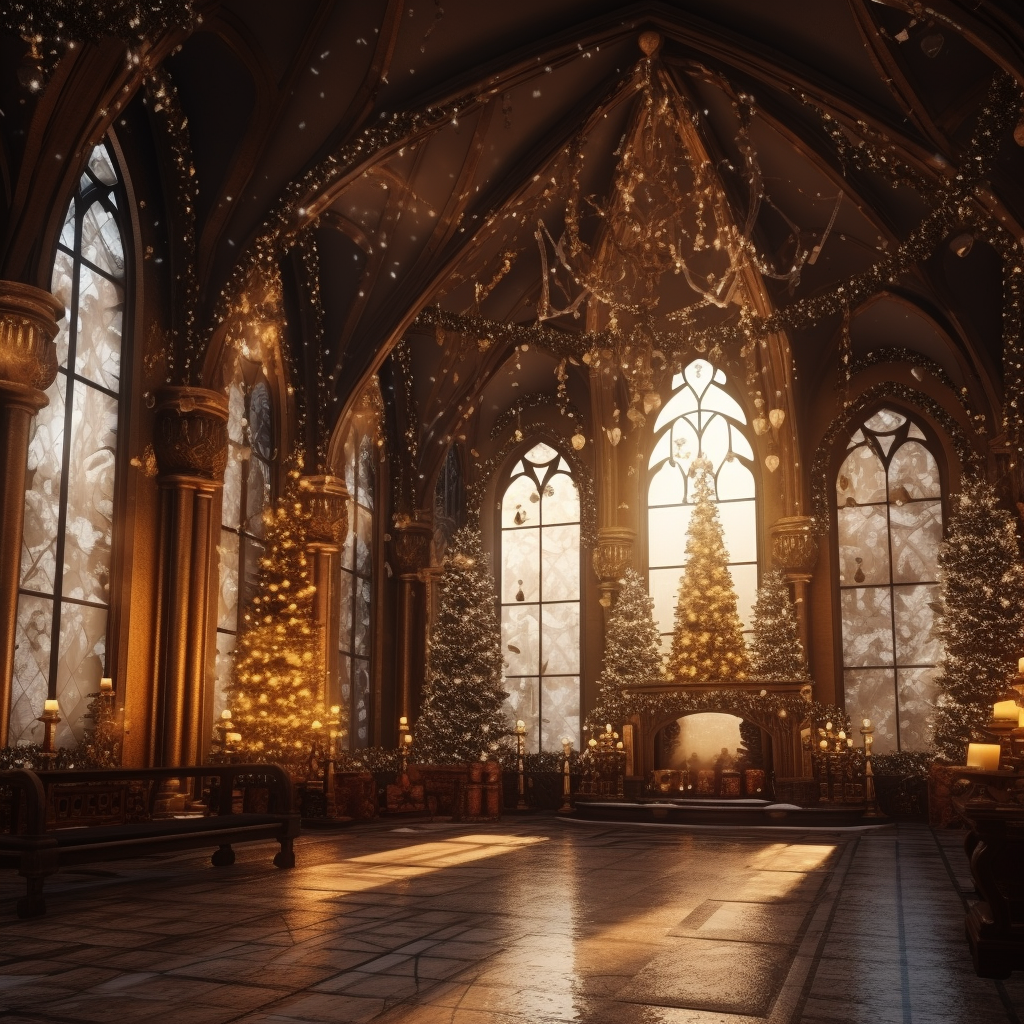 Christmas-themed 1800s Castle Interior Image