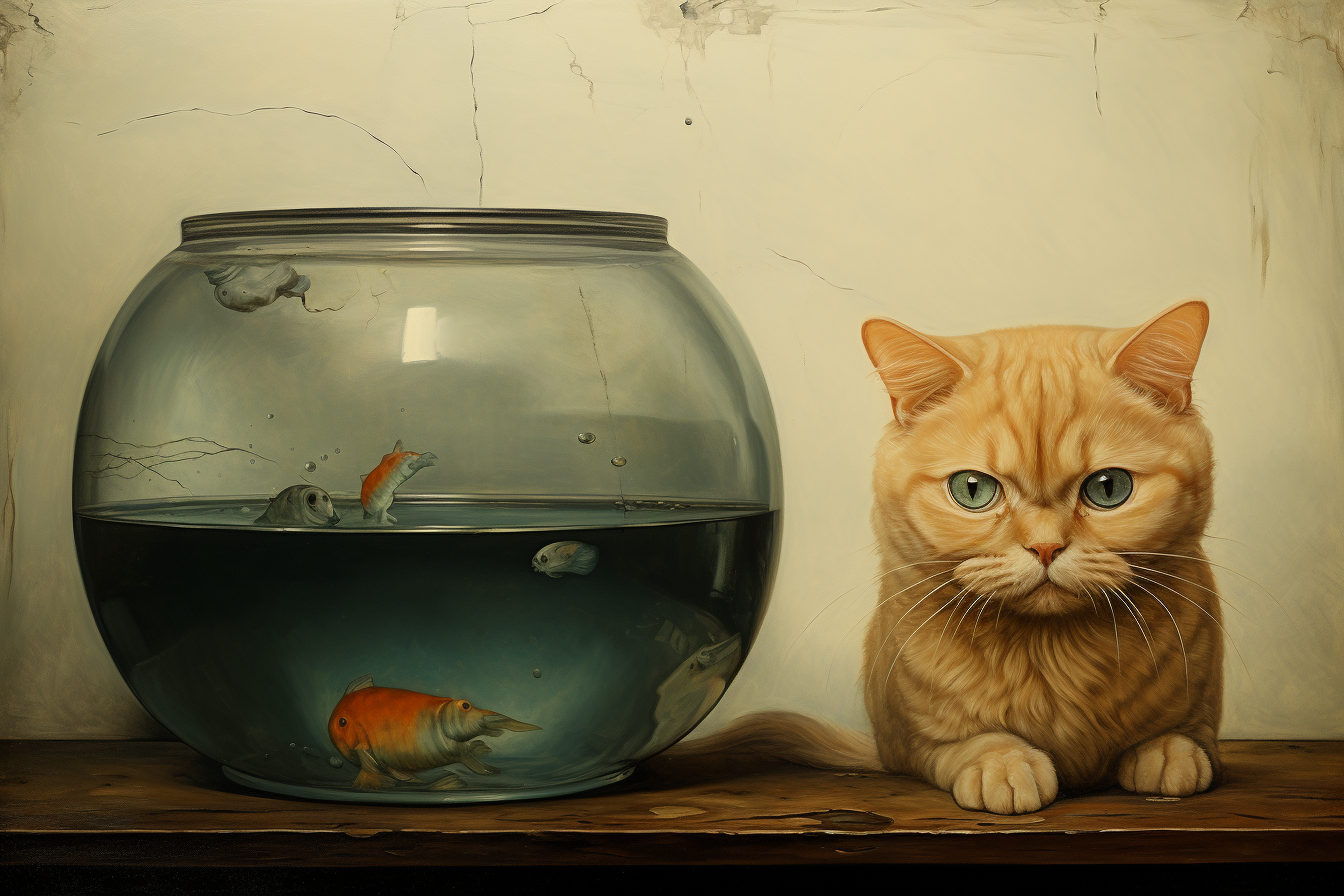 Cat and Goldfish Bowl Art