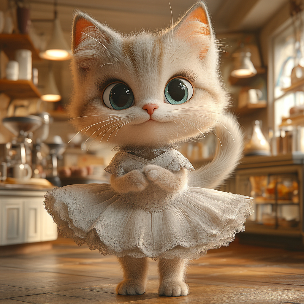 Cat ballet dancer in coffee shop